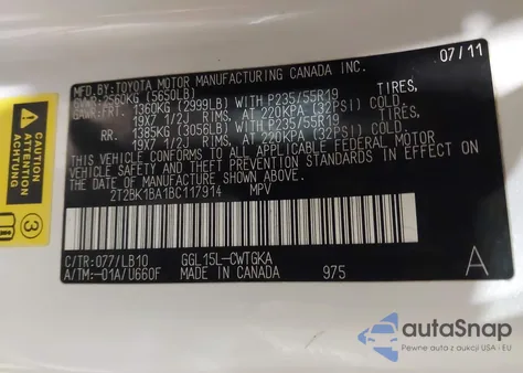 2011 Lexus Rx 350 from USA, damaged, VIN 2T2BK1BA1BC117914